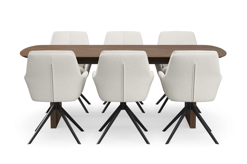 Richeto Spisegruppe Røget Eg 210 cm med 6 Torsby Drejestole - Røget eg/Lys beige - Møbler - Borde - Spisebordssæt