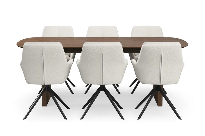 Richeto Spisegruppe Røget Eg 210 cm med 6 Torsby Drejestole - Røget eg/Lys beige - Møbler - Borde - Spisebordssæt