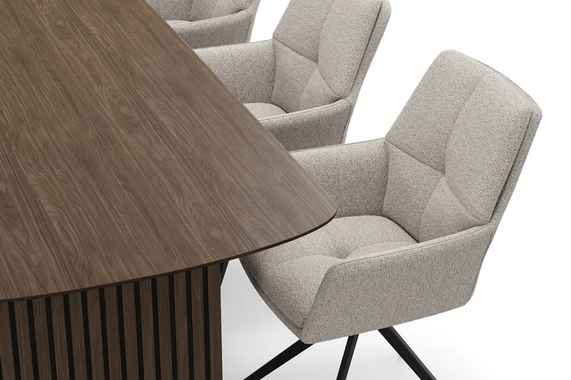 Richeto Spisegruppe Røget Eg 210 cm med 6 Torsby Drejestole - Røget eg/Mørk beige - Møbler - Borde - Spisebordssæt