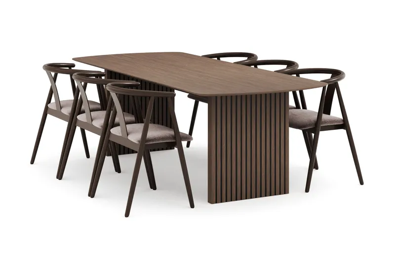 Richeto Spisegruppe Røget Eg 240 cm med 6 Cytie Spisestole med armlæn, Røget eg