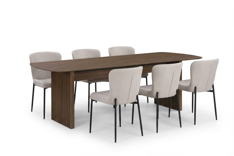 Richeto Spisegruppe Røget Eg 240 cm med 6 Elsie Spisestole - Røget eg/Beige - Møbler - Borde - Spisebordssæt