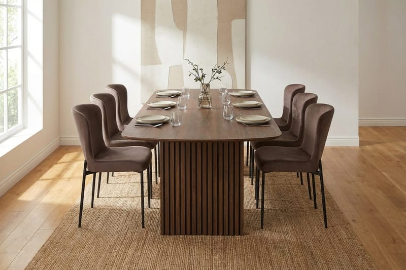 Richeto Spisegruppe Røget Eg 240 cm med 6 Elsie Spisestole - Røget eg/Brun - Møbler - Borde - Spisebordssæt