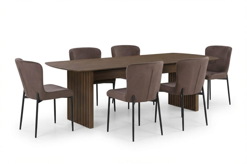 Richeto Spisegruppe Røget Eg 240 cm med 6 Elsie Spisestole, Røget eg/Brun