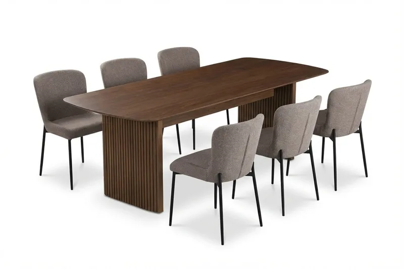 Richeto Spisegruppe Røget Eg 240 cm med 6 Elsie Spisestole, Røget eg/Grå