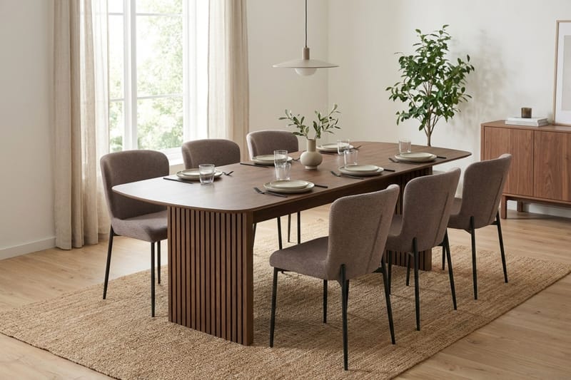 Richeto Spisegruppe Røget Eg 240 cm med 6 Elsie Spisestole - Røget eg/Grå - Møbler - Borde - Spisebordssæt