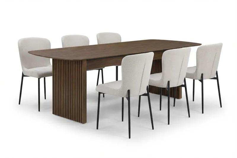 Richeto Spisegruppe Røget Eg 240 cm med 6 Elsie Spisestole - Røget eg/Hvid - Møbler - Borde - Spisebordssæt