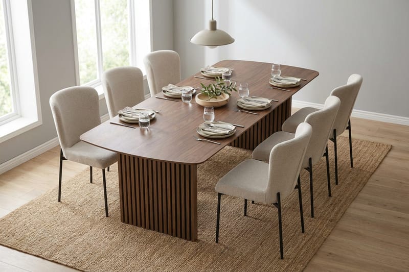 Richeto Spisegruppe Røget Eg 240 cm med 6 Elsie Spisestole - Røget eg/Hvid - Møbler - Borde - Spisebordssæt