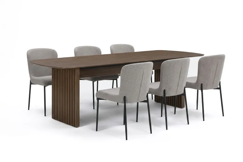 Richeto Spisegruppe Røget Eg 240 cm med 6 Elsie Spisestole, Røget eg/Lysegrå