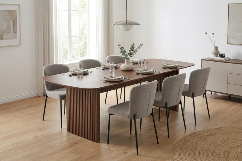 Richeto Spisegruppe Røget Eg 240 cm med 6 Elsie Spisestole - Røget eg/Lysegrå - Møbler - Borde - Spisebordssæt