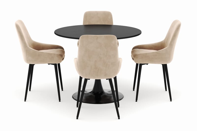 Ringstad Rund Spisegruppe 100cm med 4 Alsarp Spisestole - Sort - Møbler - Borde - Spisebordssæt