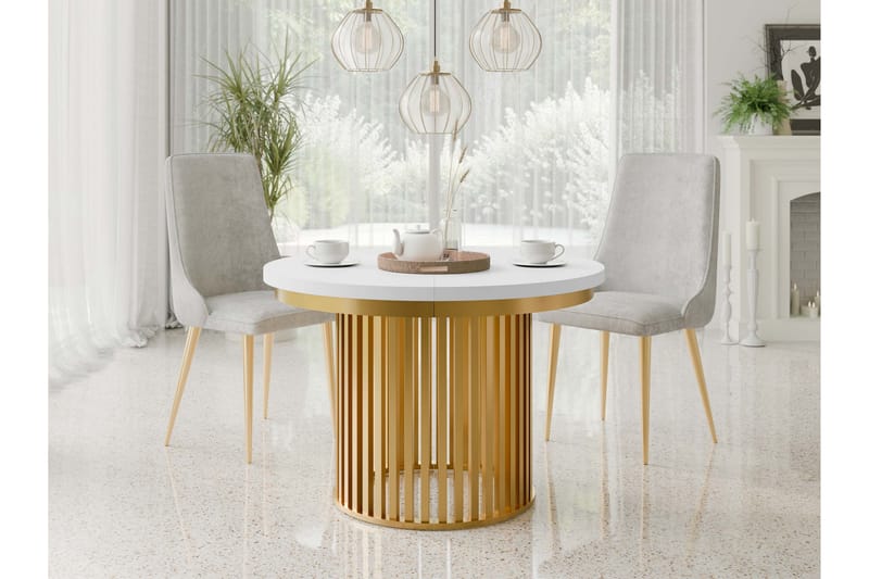 Rivale Matbord 100 cm Rund - Hvid/Guld - Møbler - Borde - Spisebord og køkkenbord