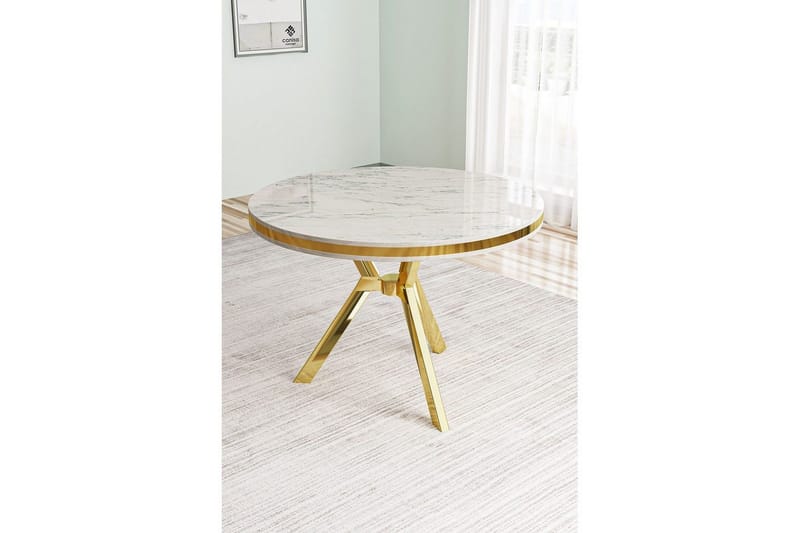 Rivor Spisebord 90 cm Rund - Hvid Marmor/Guld - Møbler - Borde - Spisebord og køkkenbord