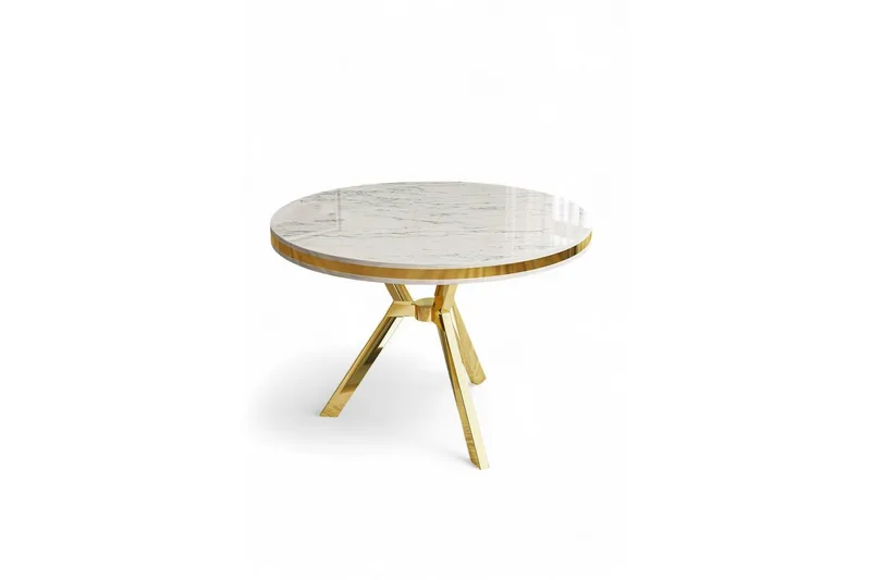 Rivor Spisebord 90 cm Rund, Hvid Marmor/Guld