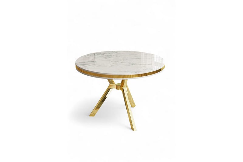 Rivor Spisebord 90 cm Rund, Hvid Marmor/Guld