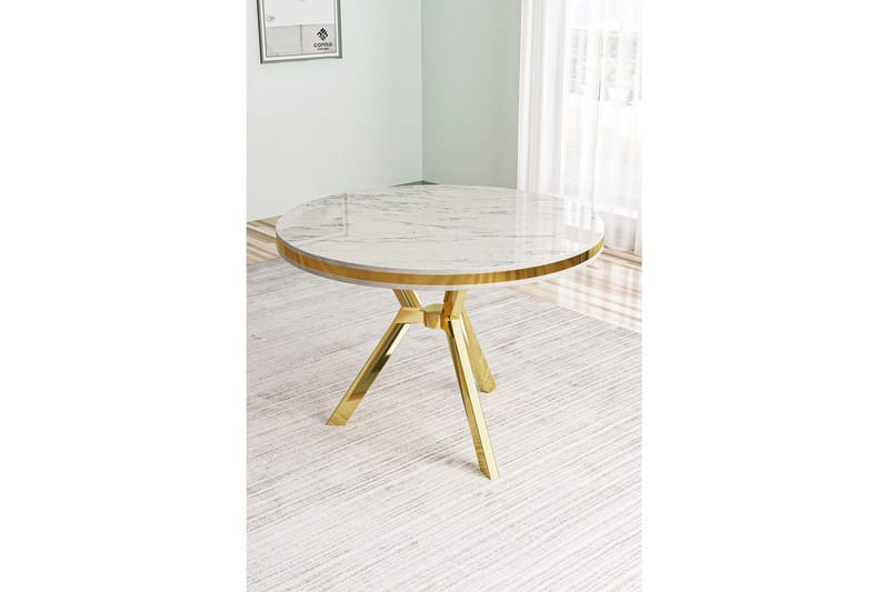 Rivor Spisebord 90 cm Rund - Hvid Marmor/Guld - Møbler - Borde - Spisebord og køkkenbord