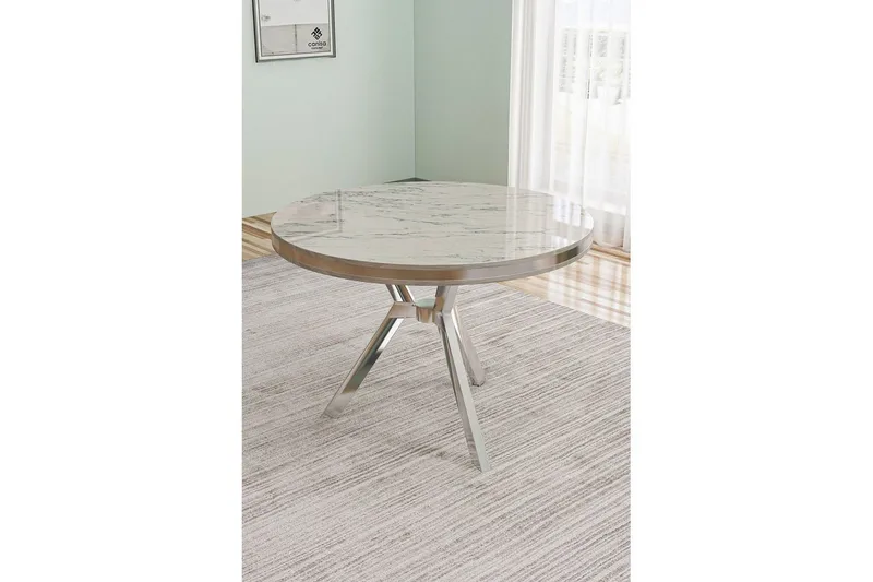 Rivor Spisebord 90 cm Rund - Hvid Marmor/Krom - Møbler - Borde - Spisebord og køkkenbord