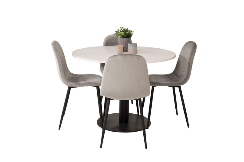 Round Dining Set Venture Home Ljusgrå Vit - Lysegrå og hvid - Møbler - Borde - Spisebordssæt