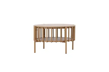 Rubbo Rundt Sofabord 80 cm med Hylder i Træ med Lyst Træ - Beige - Møbler - Borde - Sofabord