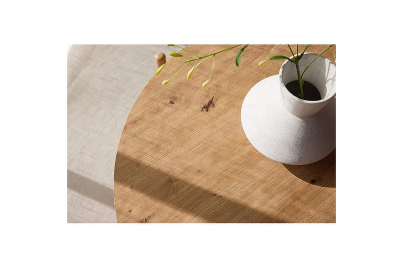 Rubbo Rundt Sofabord 80 cm med Hylder i Træ med Lyst Træ - Beige - Møbler - Borde - Sofabord