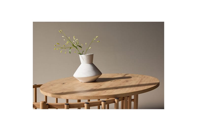 Rubbo Rundt Sofabord 80 cm med Hylder i Træ med Lyst Træ - Beige - Møbler - Borde - Sofabord