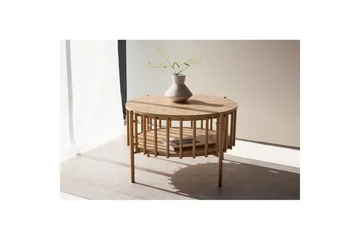 Rubbo Rundt Sofabord 80 cm med Hylder i Træ med Lyst Træ - Beige - Møbler - Borde - Sofabord