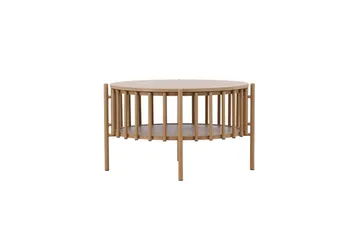 Rubbo Rundt Sofabord 80 cm med Hylder i Træ med Lyst Træ - Beige - Møbler - Borde - Sofabord