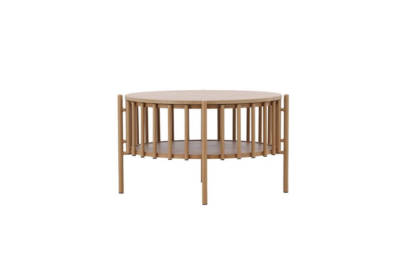 Rubbo Rundt Sofabord 80 cm med Hylder i Træ med Lyst Træ, Beige