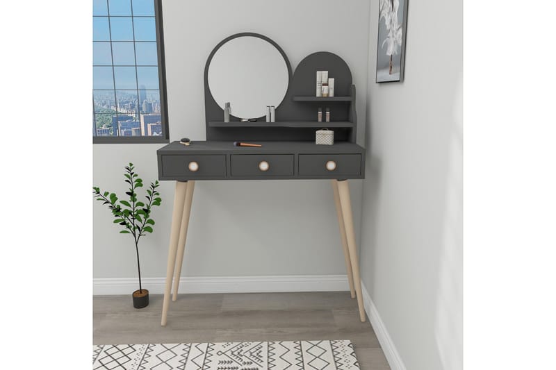 Ruges Sminkebord 74 cm - Antracit - Møbler - Borde - Sminkebord & konsolbord - Makeup bord med spejl