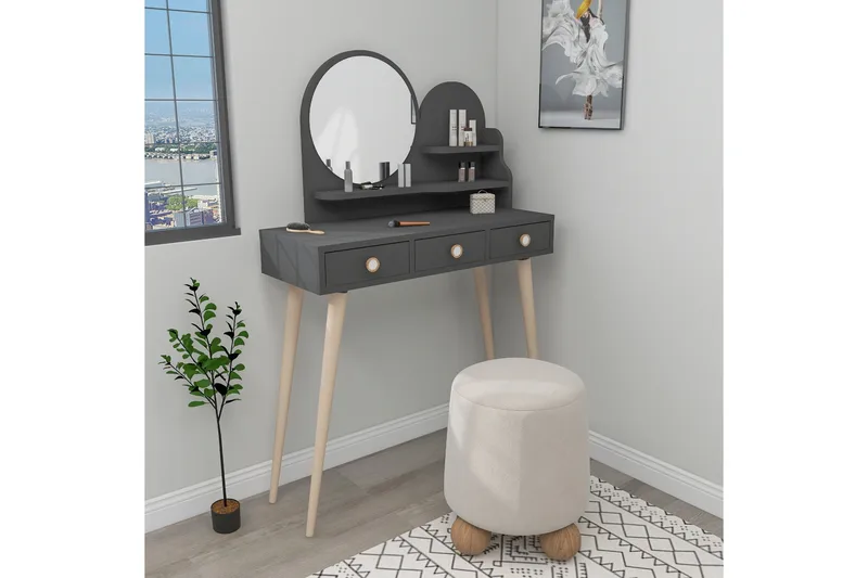 Ruges Sminkebord 74 cm - Antracit - Møbler - Borde - Sminkebord & konsolbord - Makeup bord med spejl