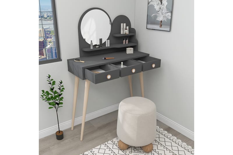 Ruges Sminkebord 74 cm - Antracit - Møbler - Borde - Sminkebord & konsolbord - Makeup bord med spejl