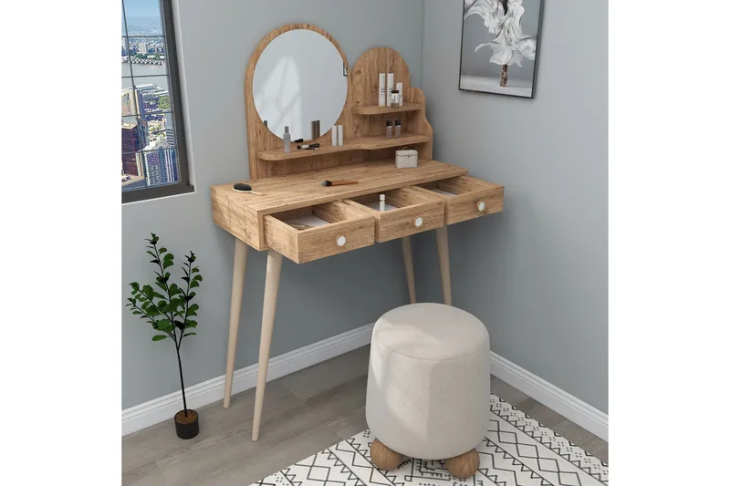 Ruges Sminkebord 74 cm - Brun - Møbler - Borde - Sminkebord & konsolbord - Makeup bord med spejl