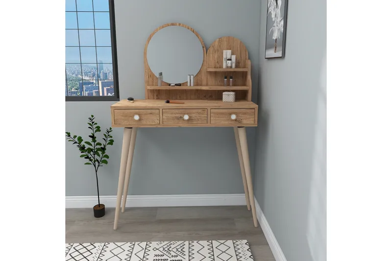 Ruges Sminkebord 74 cm - Brun - Møbler - Borde - Sminkebord & konsolbord - Makeup bord med spejl