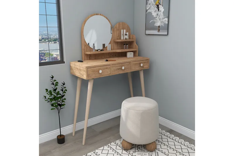 Ruges Sminkebord 74 cm - Brun - Møbler - Borde - Sminkebord & konsolbord - Makeup bord med spejl