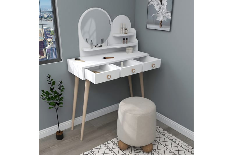 Ruges Sminkebord 74 cm - Hvid - Møbler - Borde - Sminkebord & konsolbord - Makeup bord med spejl