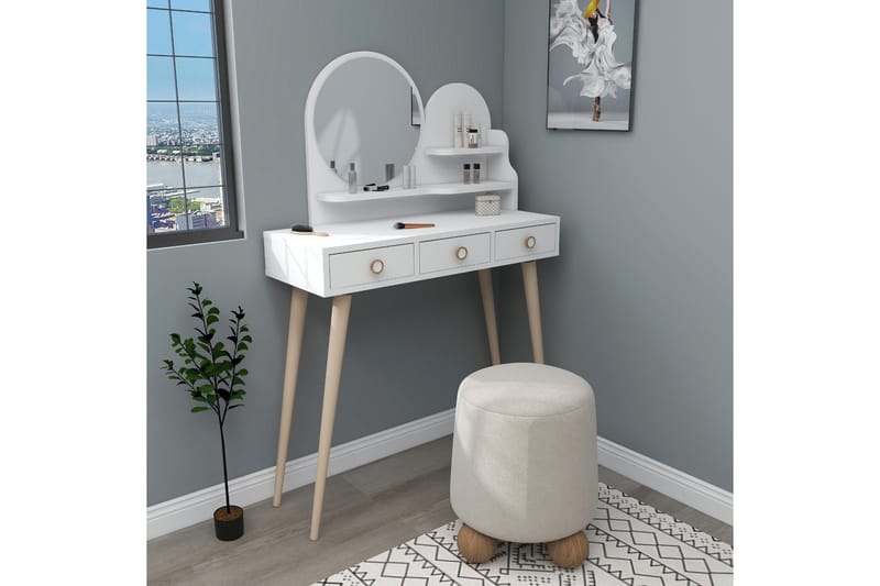 Ruges Sminkebord 74 cm - Hvid - Møbler - Borde - Sminkebord & konsolbord - Makeup bord med spejl