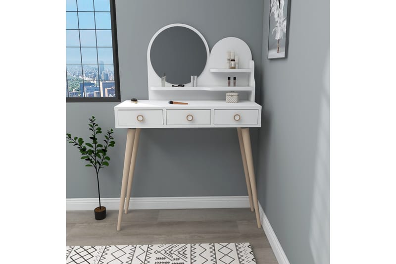 Ruges Sminkebord 74 cm - Hvid - Møbler - Borde - Sminkebord & konsolbord - Makeup bord med spejl