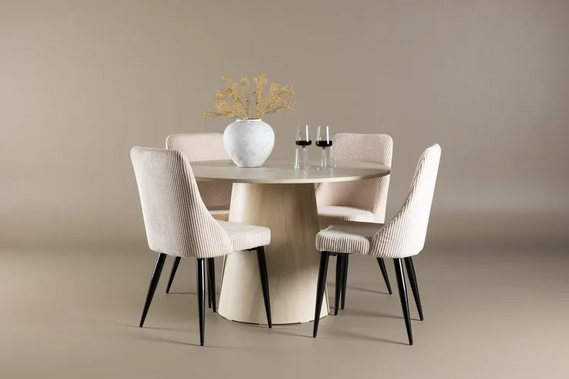 Rund matgrupp Venture Home Beige Vitputsad 4st