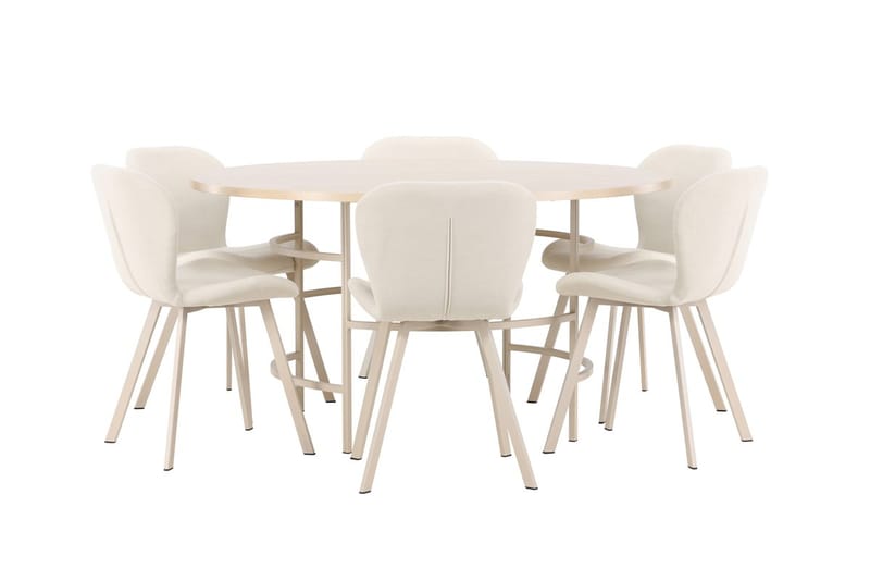 Rund matgrupp Venture Home Beige Vitputsad 6st - Møbler - Borde - Spisebordssæt