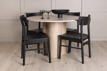 Hvid - Svart (stolar), vitputsad MDF (bord)