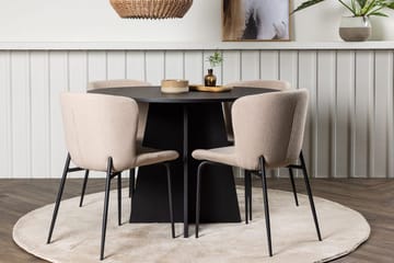 Sort - Mocca/natur bord, vit bouclé sits, svarta ben