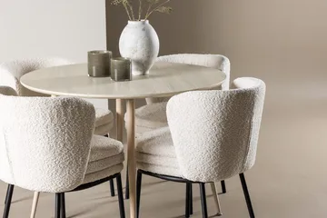 Hvid - Vit bord, vit bouclé, svarta ben