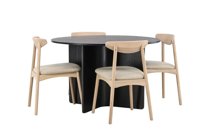 Rund spisegruppe Tyresö 120 cm rund med 4 Ven stole - Sort/Whitewash - Møbler - Borde - Spisebordssæt