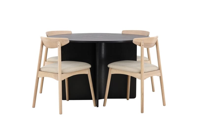 Rund spisegruppe Tyresö 120 cm rund med 4 Ven stole - Sort/Whitewash - Møbler - Borde - Spisebordssæt