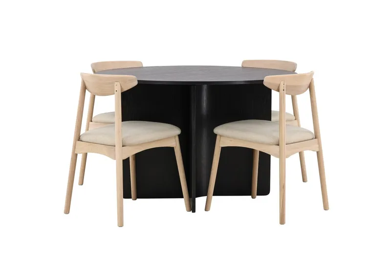 Rund spisegruppe Tyresö 120 cm rund med 4 Ven stole - Sort/Whitewash - Møbler - Borde - Spisebordssæt