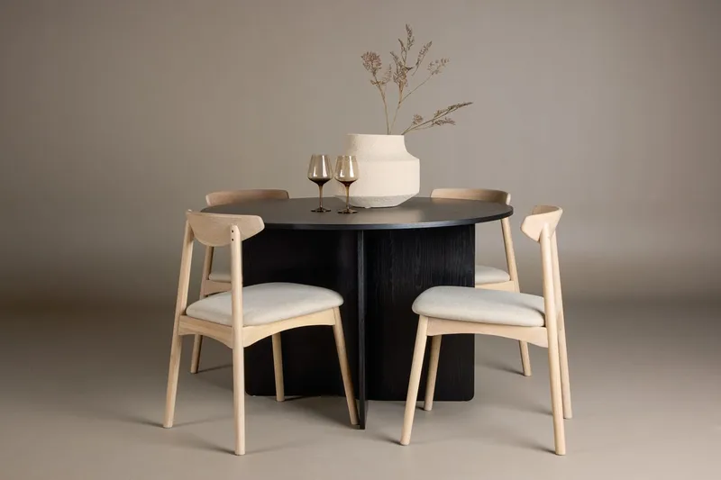 Rund spisegruppe Tyresö 120 cm rund med 4 Ven stole, Sort/Whitewash