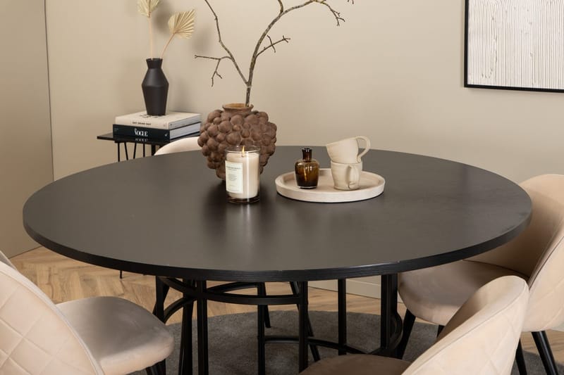 Rund spisegruppe Venture Home Copenhagen, Velvet - sort og beige - Møbler - Borde - Spisebordssæt