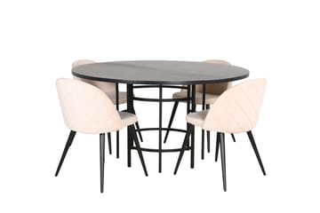 Rund spisegruppe Venture Home Copenhagen, Velvet - sort og beige - Møbler - Borde - Spisebordssæt