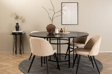 Rund spisegruppe Venture Home Copenhagen, Velvet - sort og beige - Møbler - Borde - Spisebordssæt