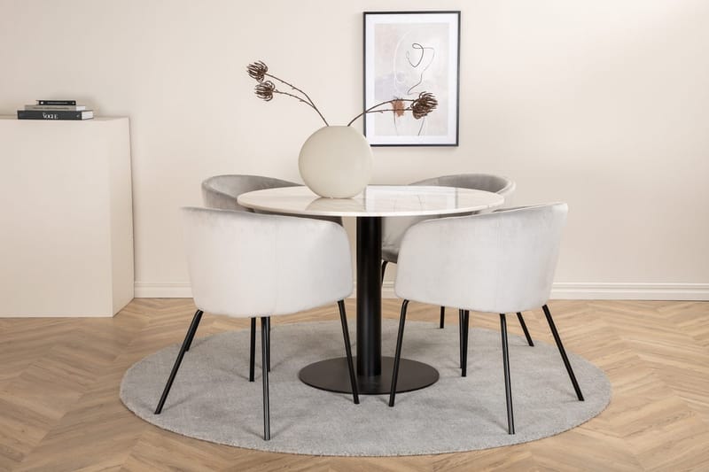 Rund spisegruppe Venture Home Estelle, Berit, lysegråt fløjlsstof