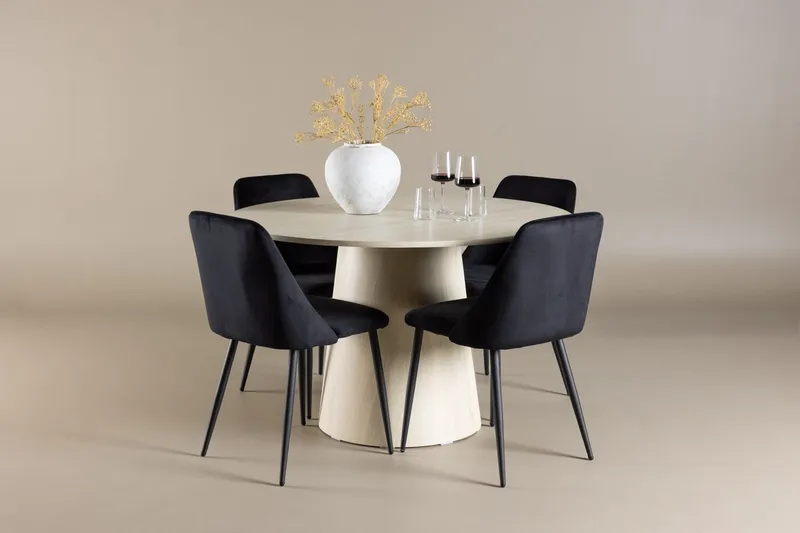 Rund spisegruppe Venture Home Lanzo, Night Sort Lyst træ 4 stk.